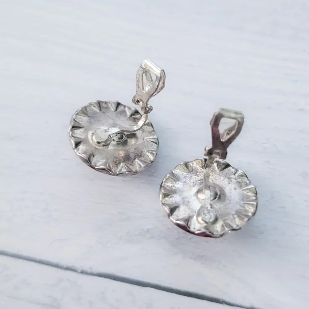 Vintage Clip On Earrings Large Clear with Clear Halo Costume Jewelry